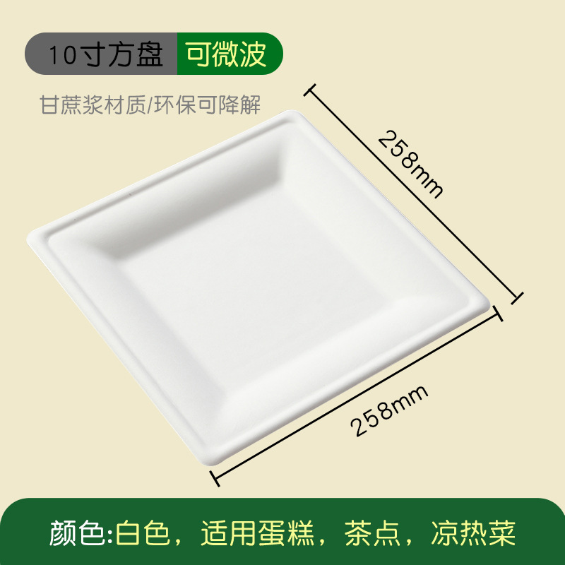 10 inch white bagasse square plate 258 mm