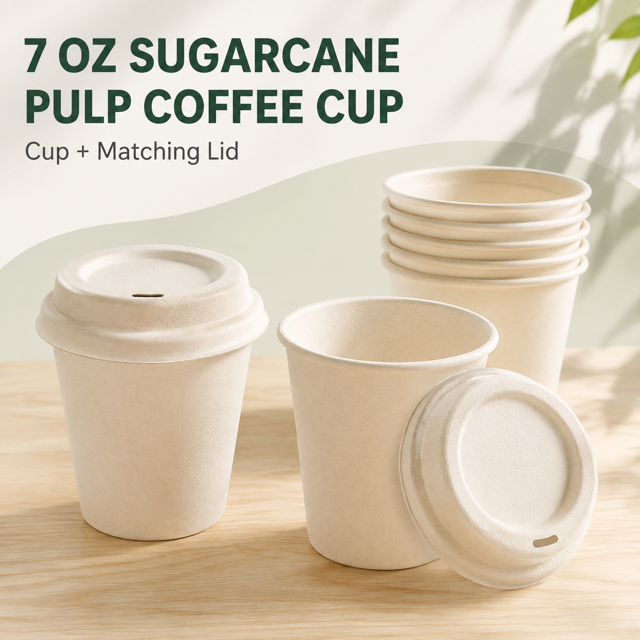 7oz sugarcane pulp coffee cup with lid
