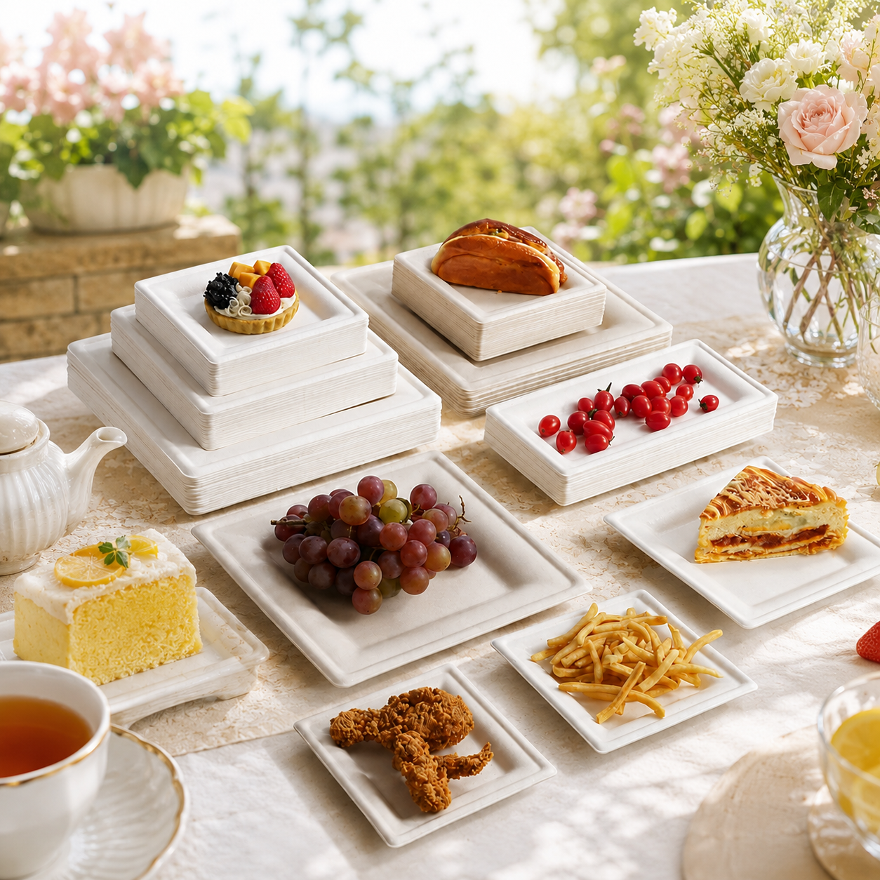 Sugarcane bagasse square plates