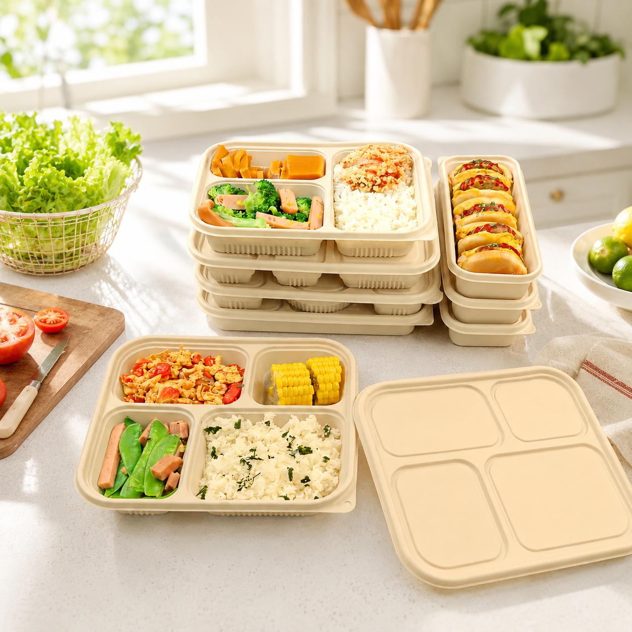 Cornstarch compartment food boxes