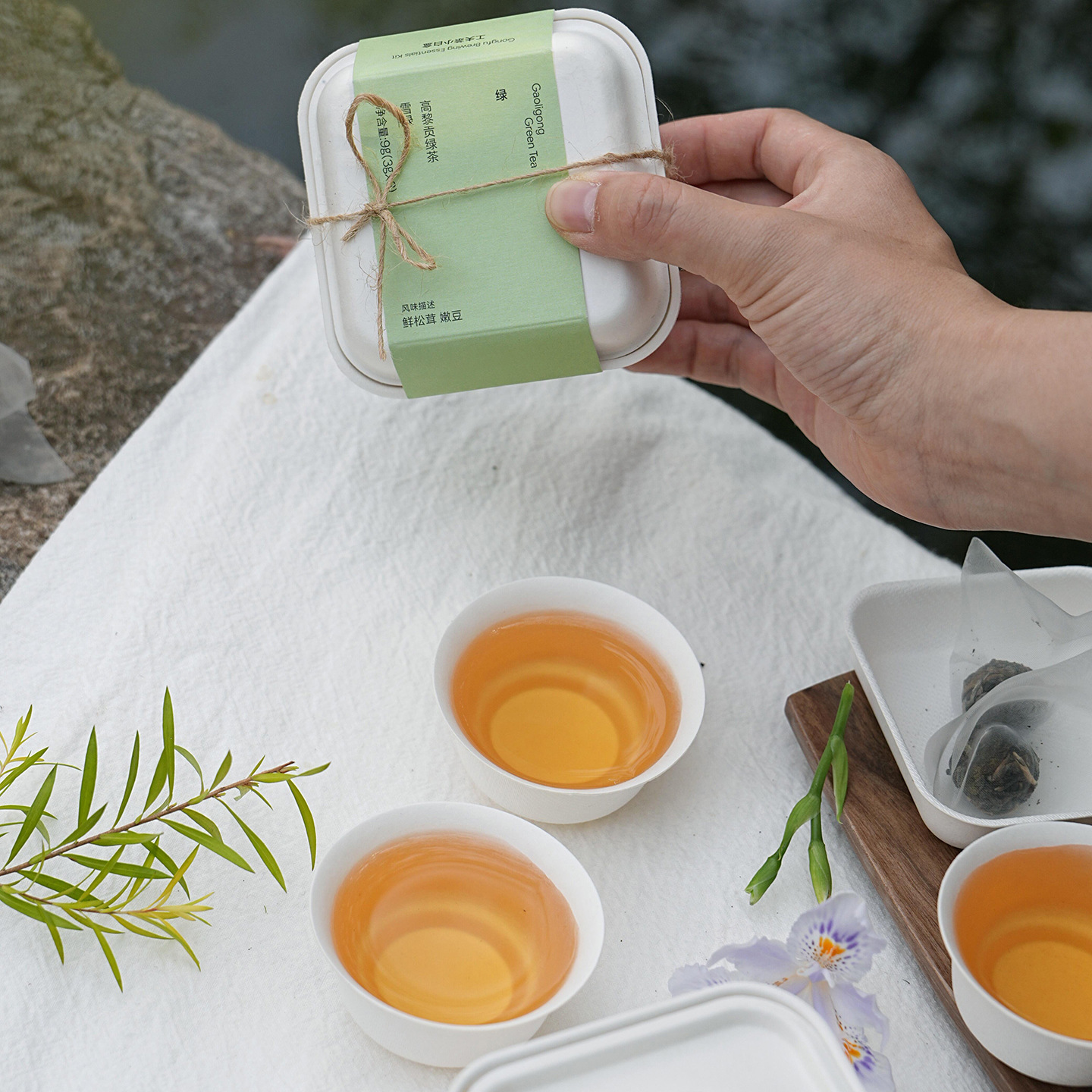 Hand holding a portable tea box