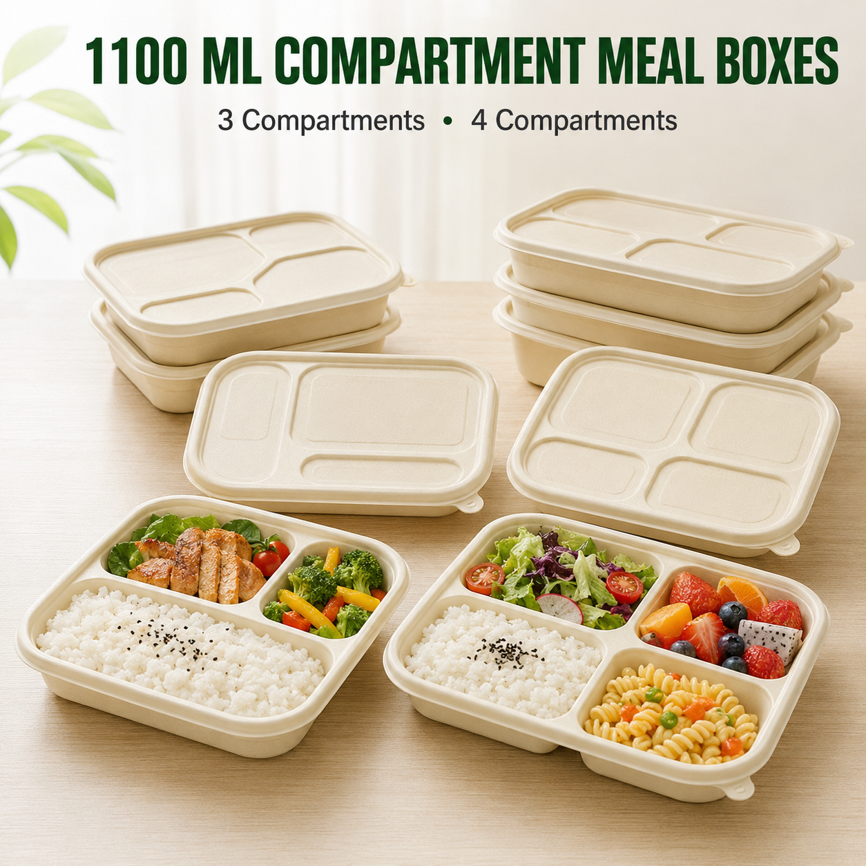 Sugarcane pulp compartment meal box