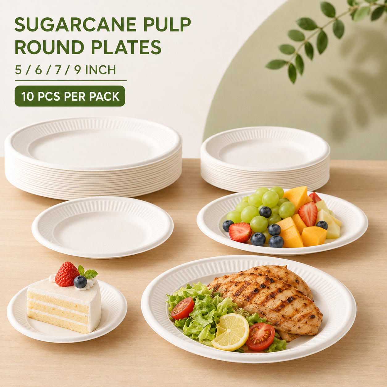 Disposable sugarcane pulp round plates