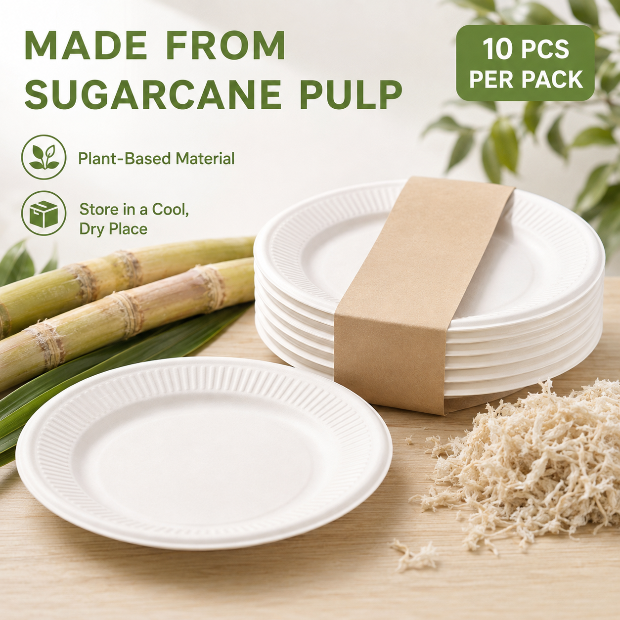 Natural sugarcane pulp round plates