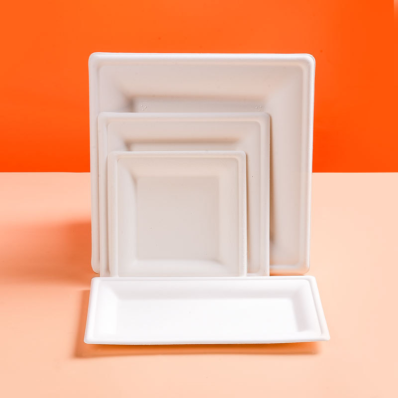 Three square bagasse plate sizes