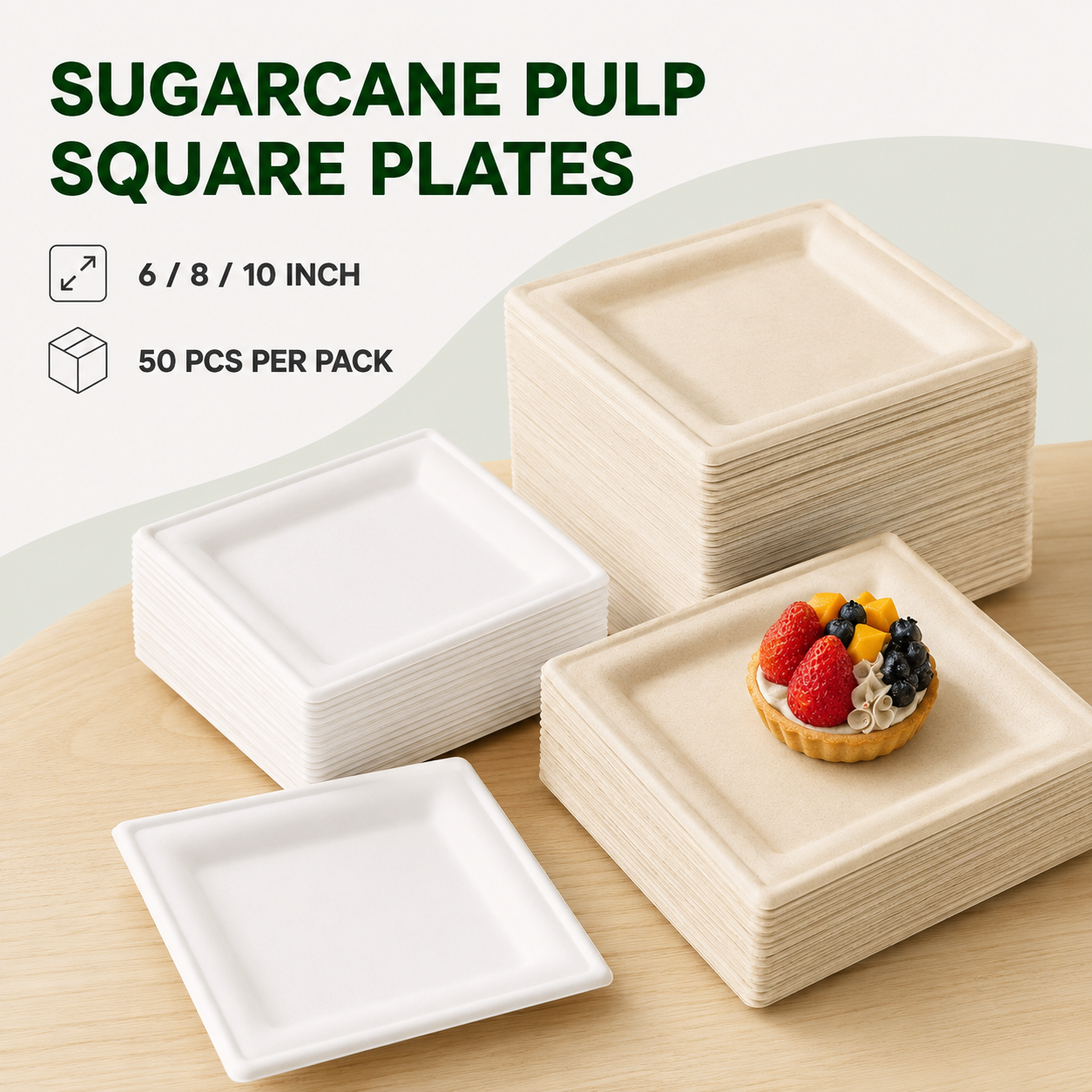 Disposable sugarcane pulp square plates
