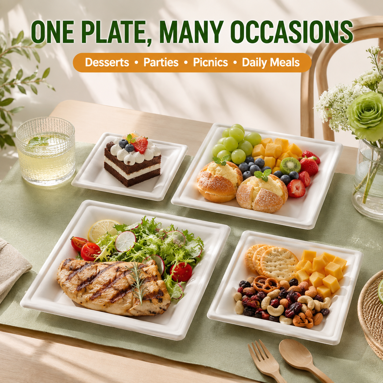 Sugarcane pulp square plate sizes