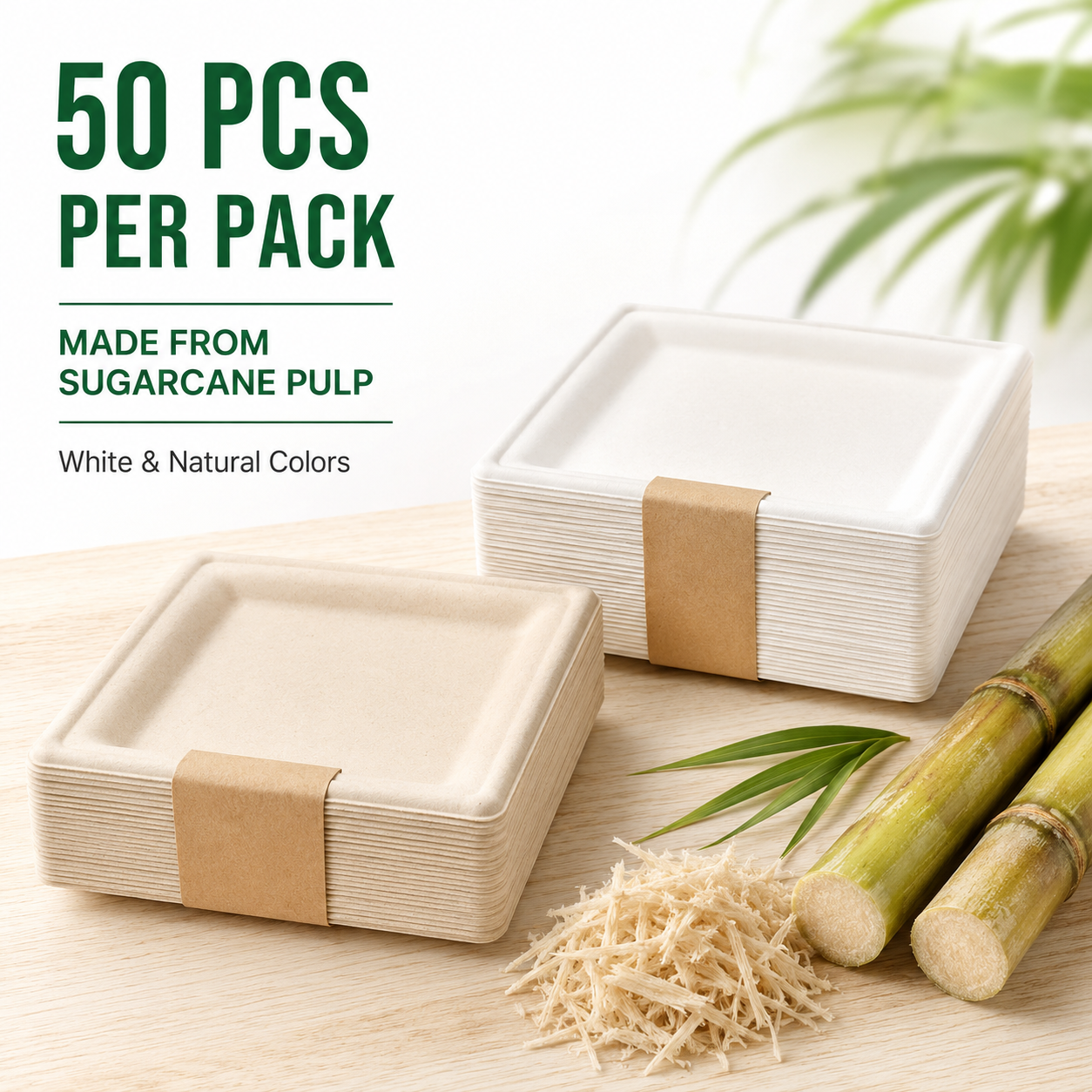 Natural sugarcane pulp square plates